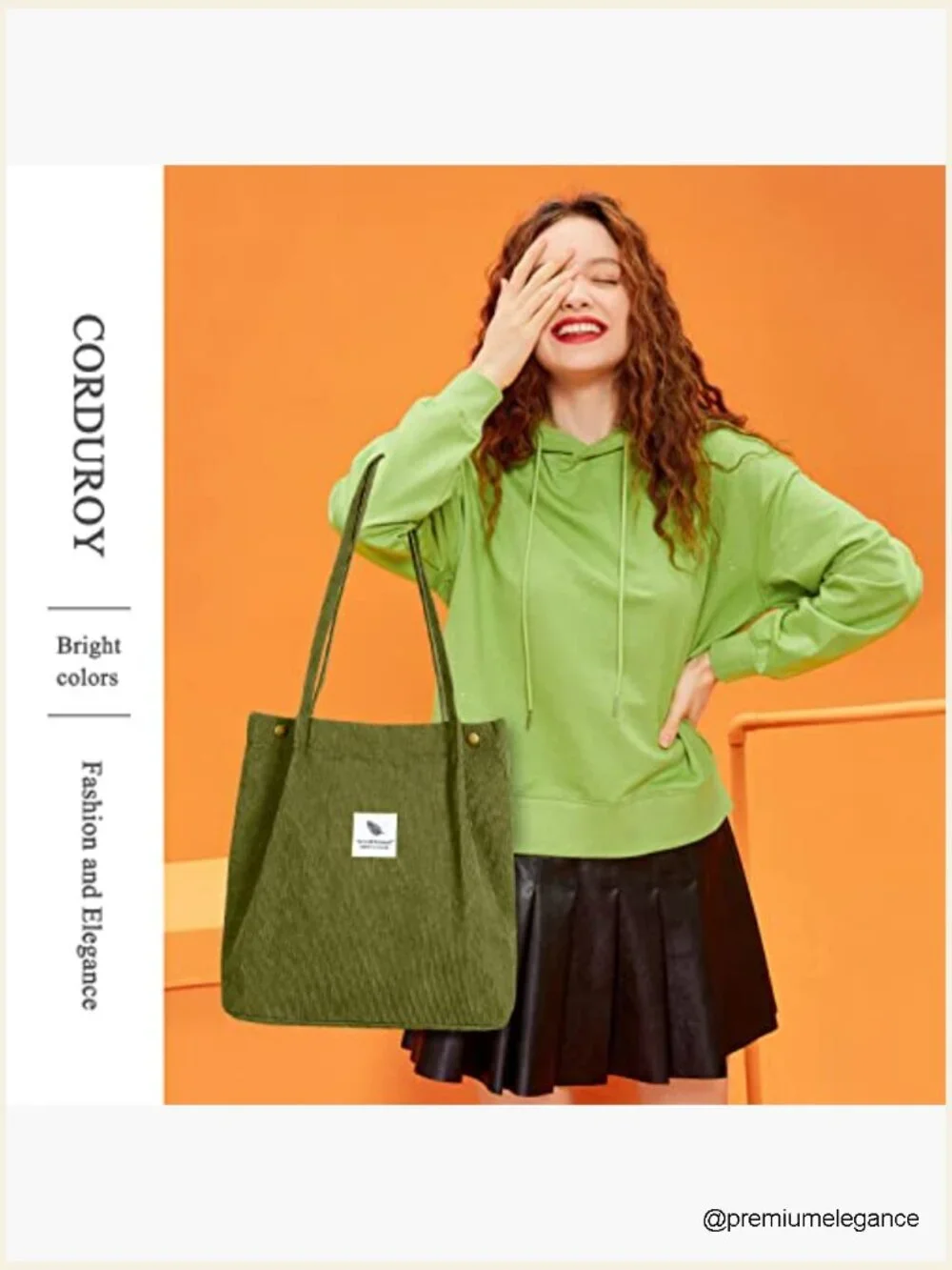 Corduroy Tote Bag Large Capacity Shoulder Purse with Pockets